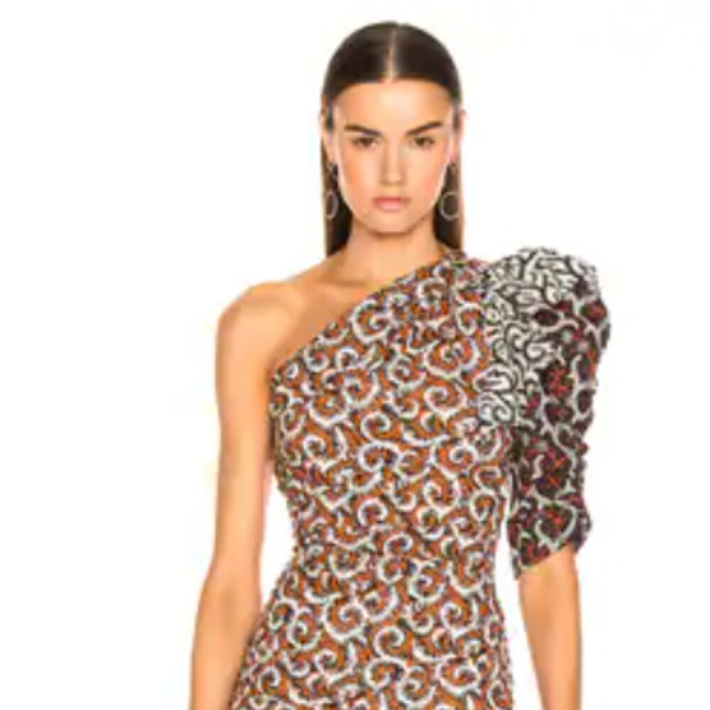 Isabel Marant Brown and White Ruffled Asymmetrical top